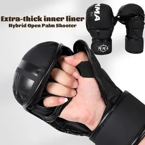 hick Boxing Training Gloves, Gloves for Sparring Grappling, Hybrid Open Palm Martial Arts Mitts, Maya Hide Leather Wrist Support, Fighting Combat Sports Boxing Glove for Men Women Punching Bag Muay Thai Training
