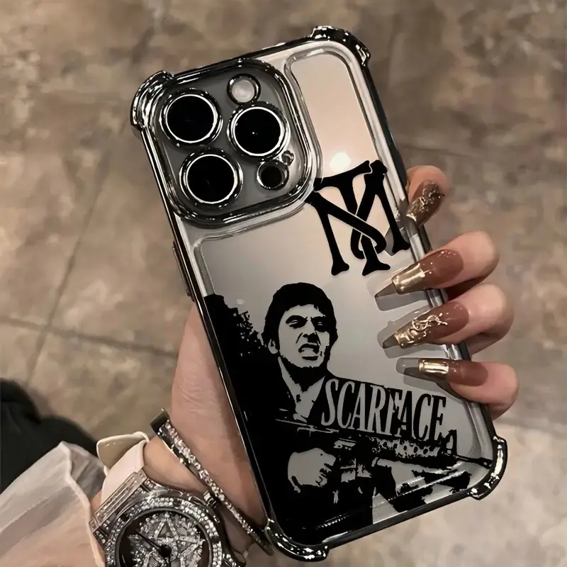 Popular Classic Movie Scarface Gunman Character Phone Case Suitable for Iphone 16 15 14 13 12 11 Pro Max X XR XSMAX 8 7 Plus Shockproof Transparent Soft Back