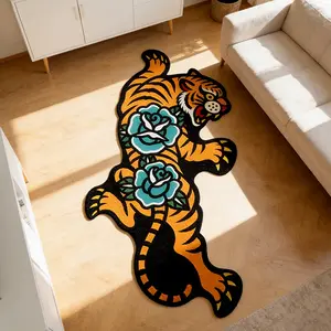 Creative Rose Tiger Print Rug, Foldable Plush Carpet for Living Room Bedroom, Easy Care Large Area Mat for Home Hotel, Home Decor Rug, Animal Print Rug