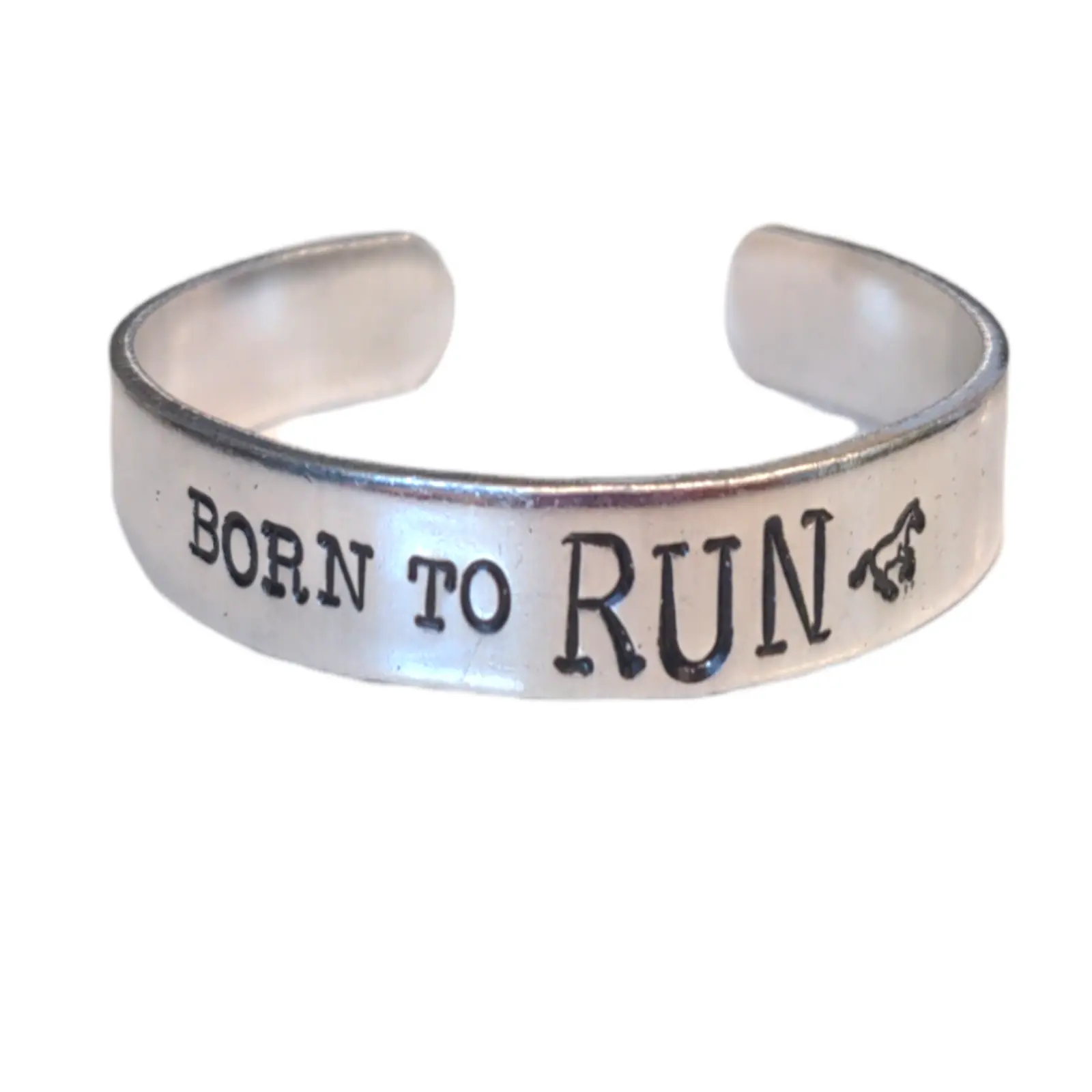 Stampede Jewelry Hand Stamped Cuff Bracelet - Born To Run Cowgirl Quote, Western Inspired, 8-12mm Width, Adjustable Unisex Fit, Metal Coated, Stamped Lettering, Comfortable Casual Wear