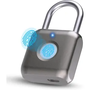 Gray Biometric Fingerprint Smart Padlock - Waterproof, USB Rechargeable, Keyless Stainless Steel-Aluminum Alloy Lock with Batteries, Remote Access for Gym Locker, Luggage