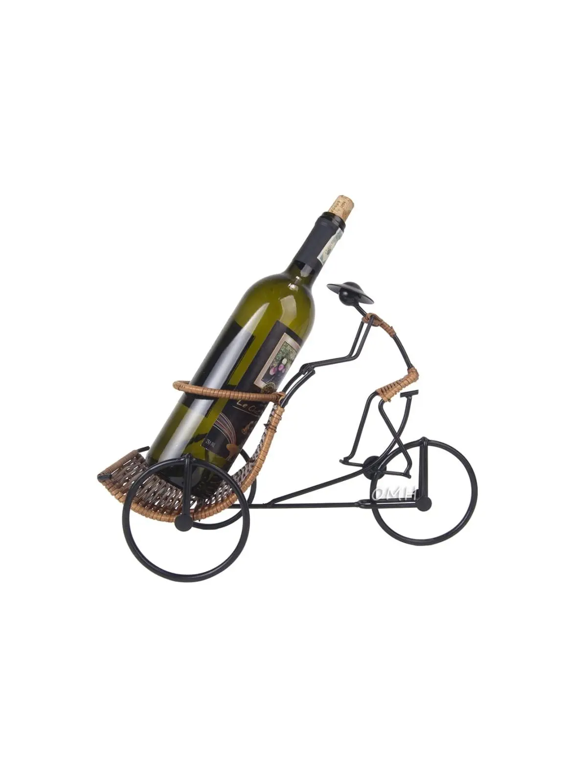 360 stand Handcrafted Metal Wine Holder - Asian Theme, Cyclist Form, Rickshaw Shape, Table Decor, Kitchenware & Bar Utensils Decorative Rack, Coffee Table Decor, Home Accessory, Bottles