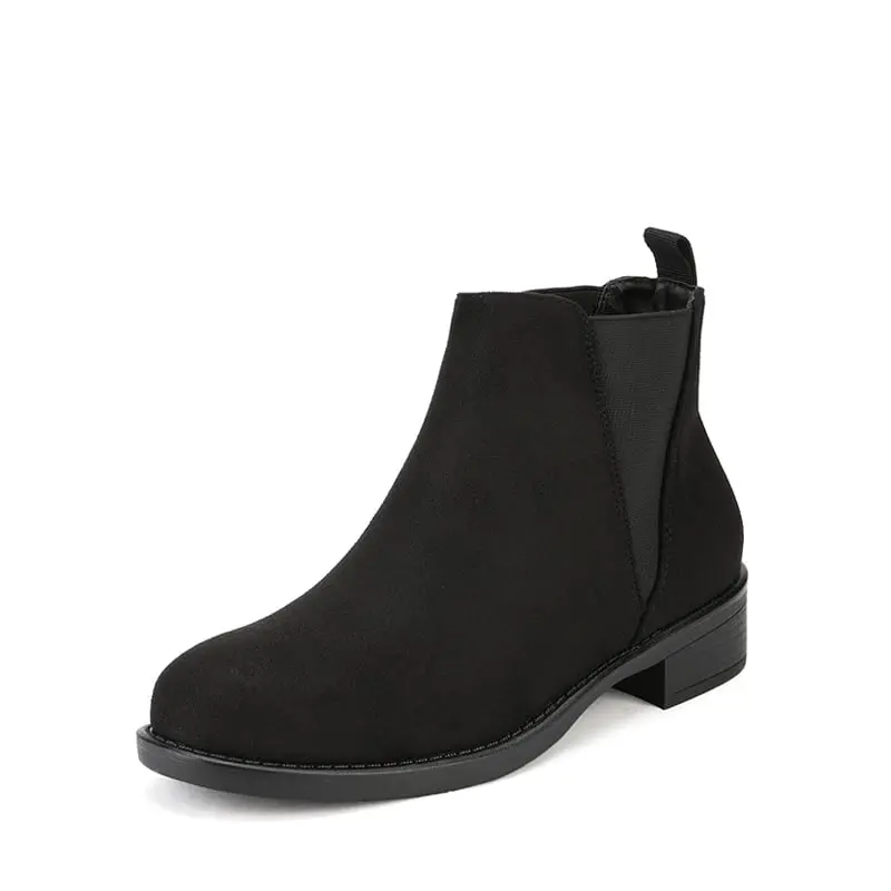 DREAM PAIRS Women's Suede Classic Chunky Low-Heel Ankle Booties - Synthetic Heels, Padded Quiet-Walking, All-Season Comfortable Footwear, Round Toe, Business, Ankle Height, Synthetic Sole, Tpr Grip, All Seasons, Elastic Gores, Lightweight, Low Heel (1-3 C