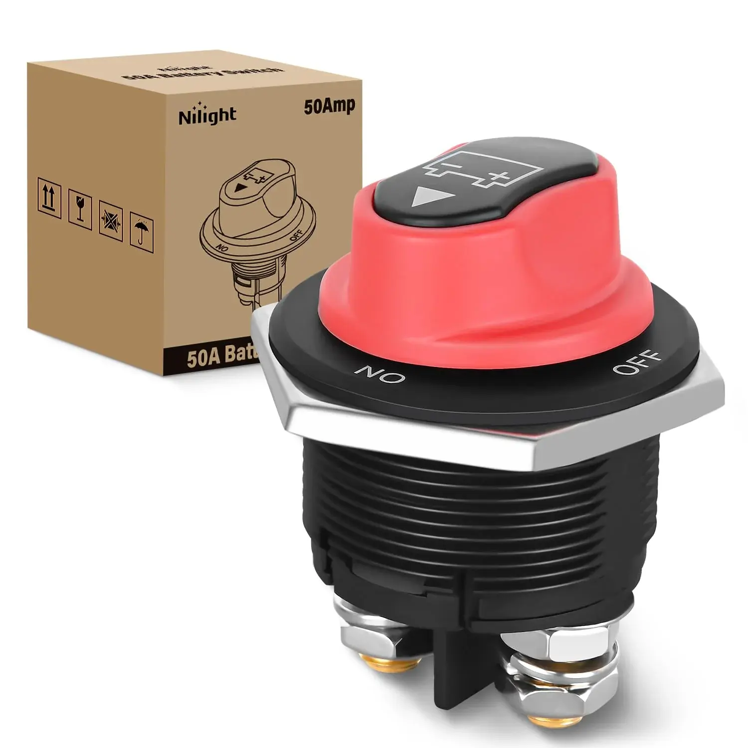 Nilight 1x 200A Battery Disconnect Switch, Power Off/On Toggle, Rust-Resistant ABS & PBT Material Cover, Copper Components, Max 32Vdc Cut-Off for Cars, Marine Boats