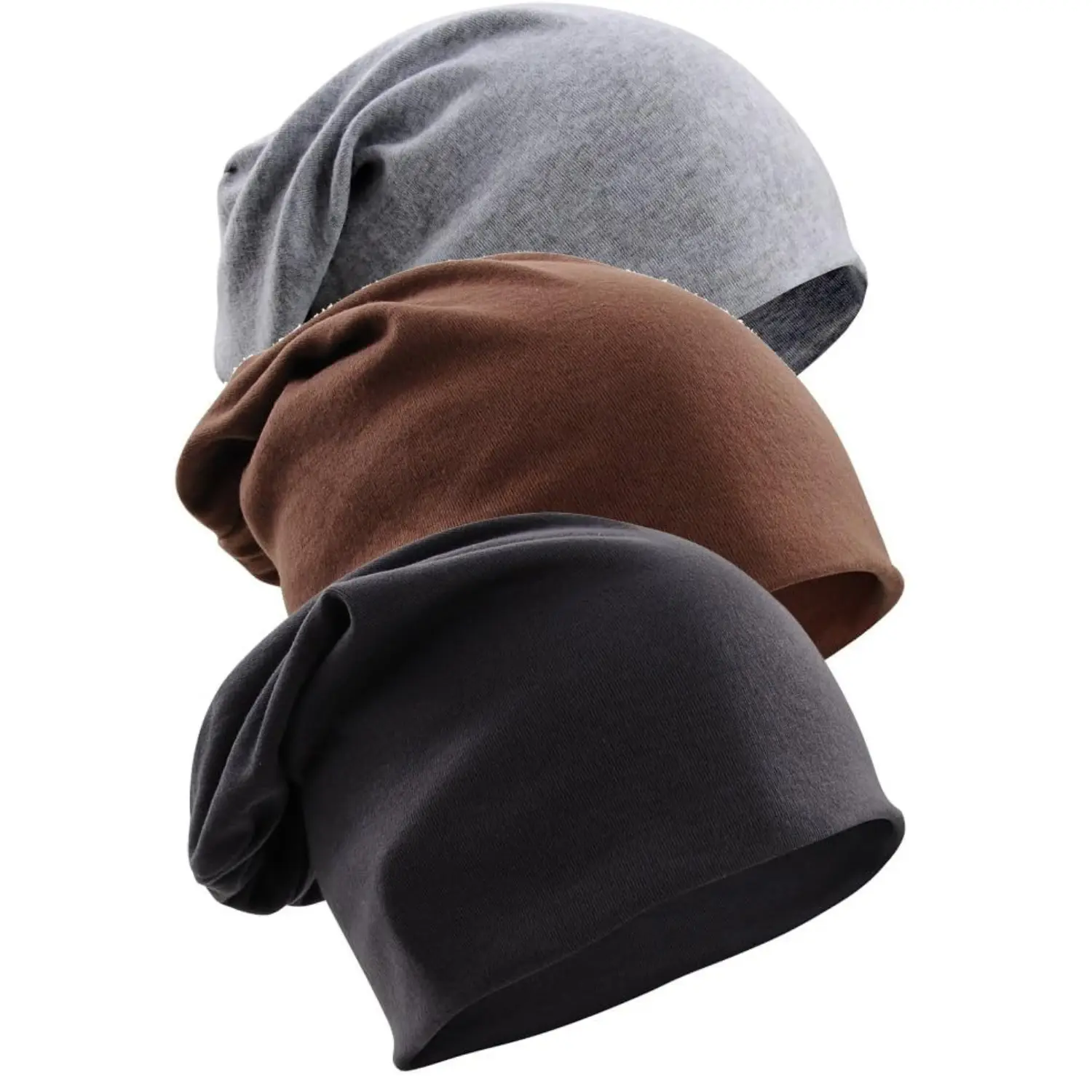 Unisex 3-Pack Cotton Beanie - Breathable Skull Cap, Soft Stretch Slouchy Casual Chemo Headwear for Men, Women, Cotton Fabric, Casual Unisex, Three Packs