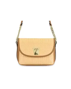 Woven Crossbody Bag with Gold Chain Detail Adjustable Strap Modern Style Compact Size Perfect for On-the-Go Looks