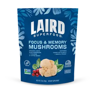 Laird Superfood Focus & Memory Mushrooms - Organic Lion's Mane, L-Theanine & Coffee  Blend for Mental Clarity & Focus - Vegan, Non-GMO, 3.17oz