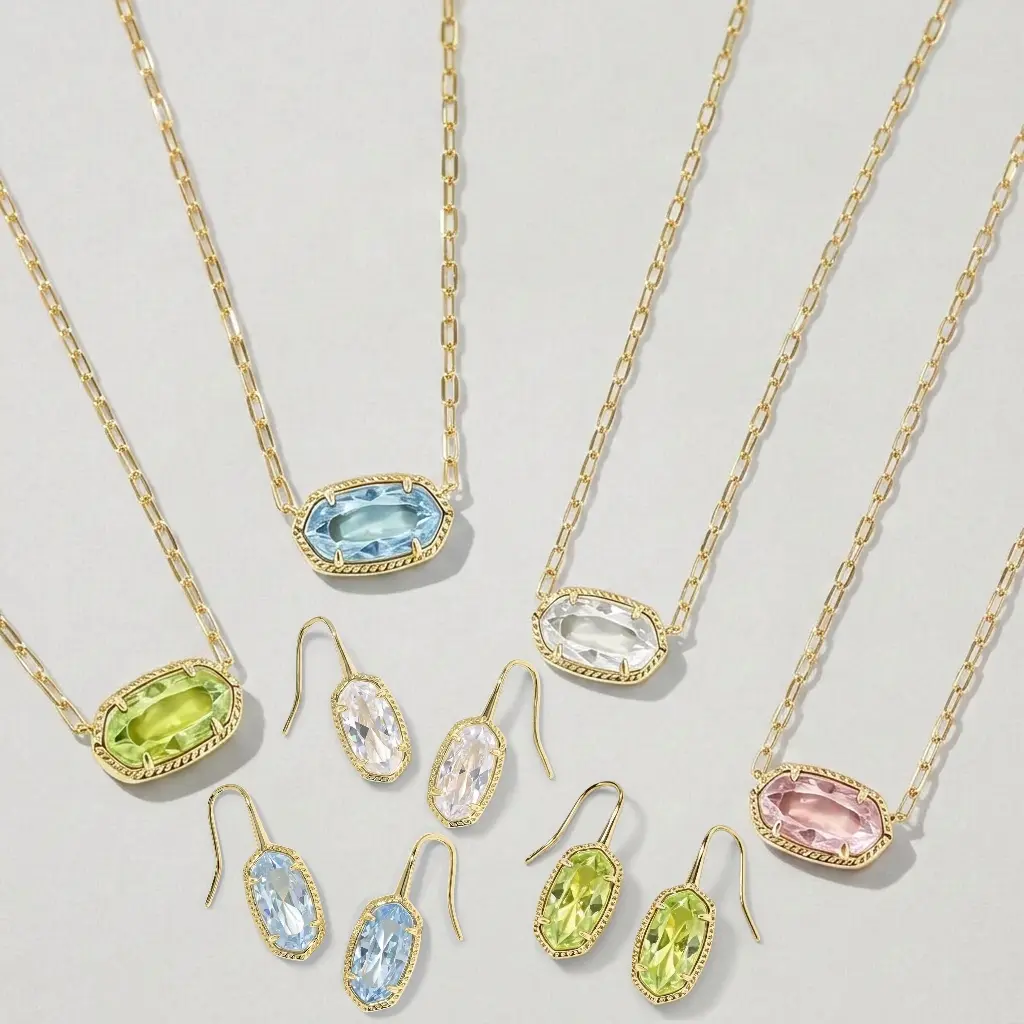 Kendra Scott jewelry set includes Lee drop earrings & Elisa pendant necklace, boasts fine polished finish, fits daily wear and gifting, adds timeless elegant charm to women's outfits.