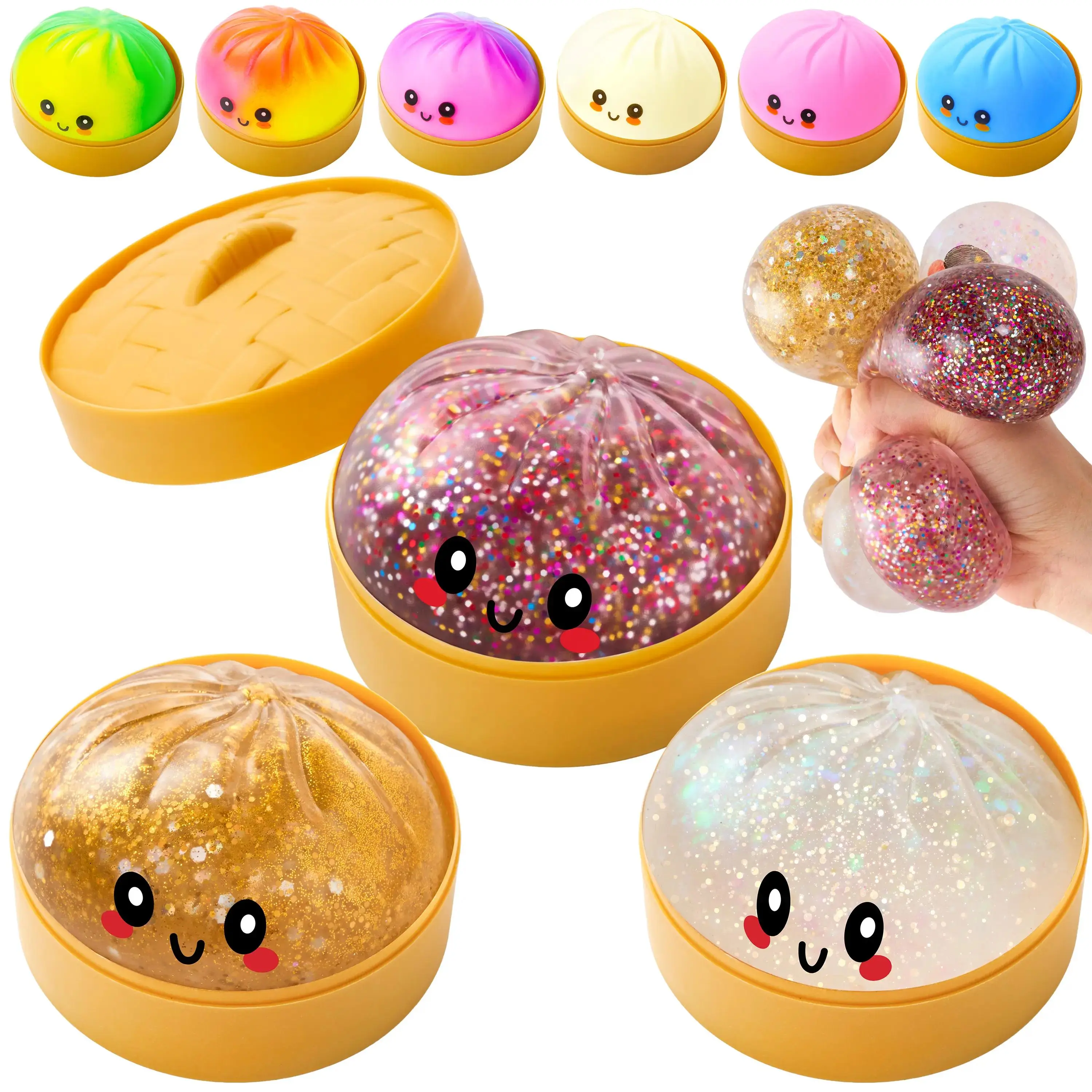 1/2/5/10PCS Dumpling Mystery Box Squishy Toy, Quick Rebound Soft Squeeze Stress Ball, Colorful Surprise Sensory Fidget Toy, Glitter Dumpling Decompression Toy for Kids Adults, Cute Birthday Gift Party Favor Classroom Prize