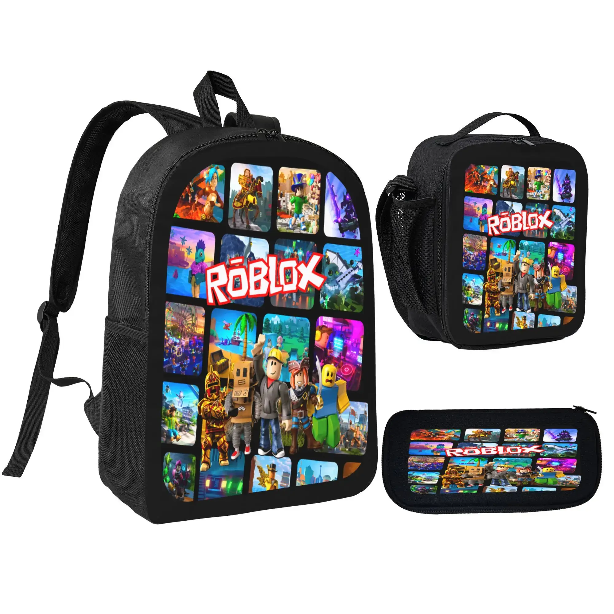 3PCS roblox backpack Game Backpack Daypack Gaming Shoulder Bag Leisure Travel Adjustable Strap Backpacks 17in