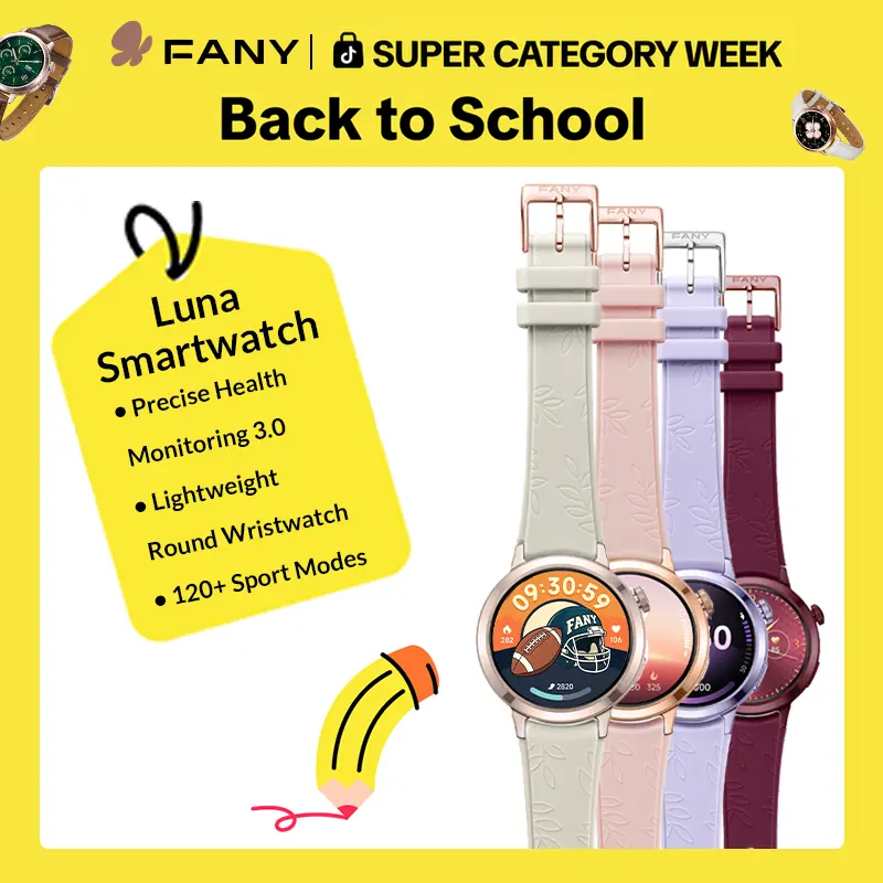 Fany Luna Women's Chic AMOLED Display Waterproof Smartwatch - Wearable Health Monitor Device, 110+ Sport Modes (Yoga Included), Heart Rate/Sleep/SpO2 Tracker, 7-Day Battery, Free App, Ultra-Sleek Lightweight Round Wristwear tiktokshopsummersale sohochic,,