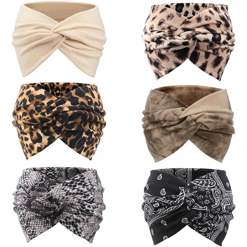 6pcs solid color+printed headband combination, fashionable sports retro headband, bohemian sports headband, Workout Headband, Elastic Headbands, perfect for running, yoga, fitness, and creating an atmosphere, Headband Head Wrap