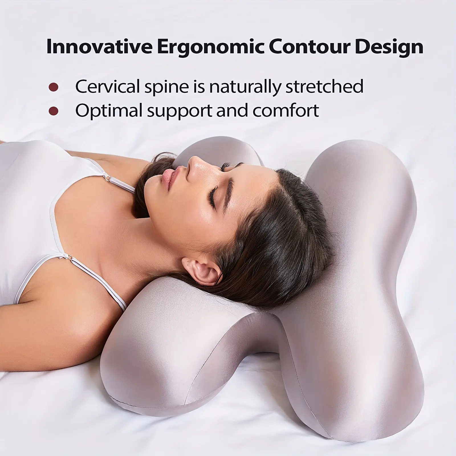 Contemporary  Satin Beauty Pillow, Cervical Neck Pillow for Sleeping, Anti-wrinkle Pillow for Side/Back/Stomach Sleepers, Odorless Ergonomic Contour Memory Foam Pillows, Slow Rebound Anti-Wrinkle Design, Facial & Neck Contour Protection, with Cooling