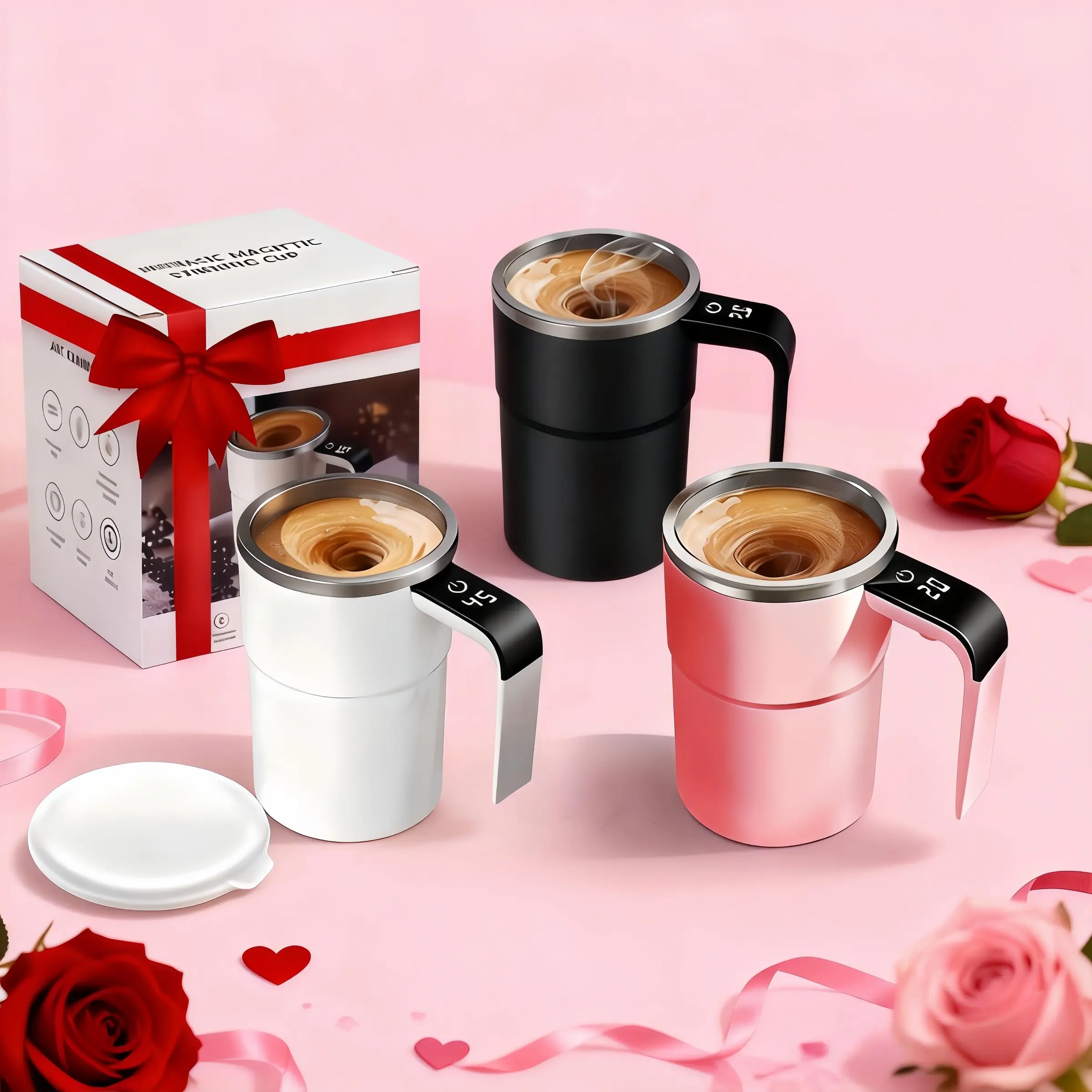 380ml/12.85oz Automatic Magnetic Stirring Coffee Cup - Rechargeable Electric Self Stirring Coffee Mug with Digital & Temperature Display, Personal Coffee Cup, Stylish Coffee Mugs, Ideal Gifts for Family & Friends