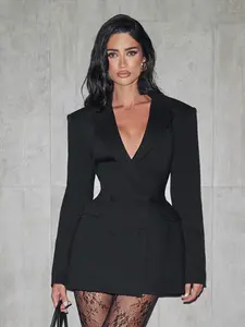 Valentine's Day Suit Dress, Waist Cinching, Double-Breasted, Long Sleeves, Elegant Style, Commute & Date Wear, Slim-Fitting