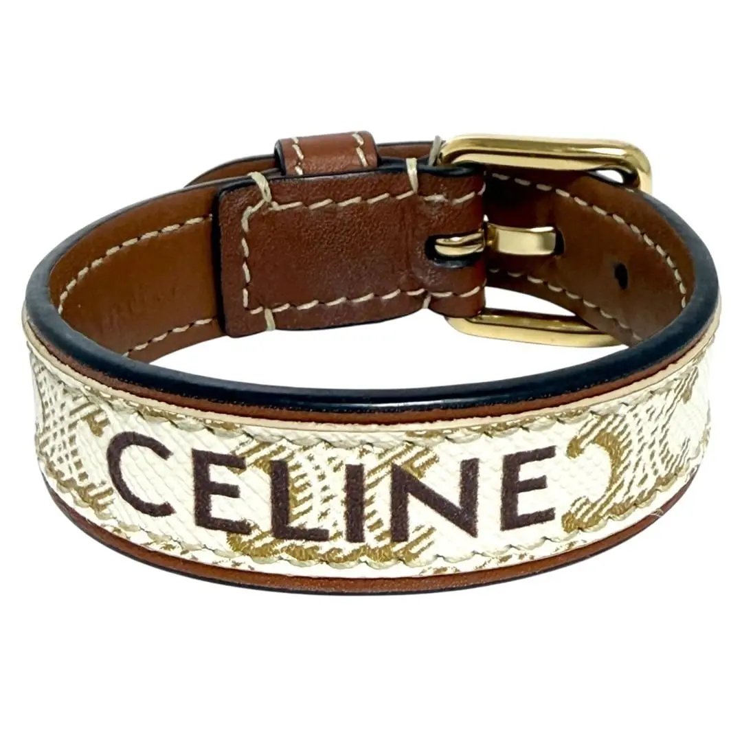 Pre-owned Celine Calfskin Small Leather Goods Triomphe Leather Bracelet