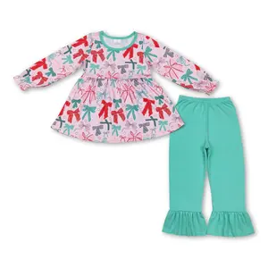 Pink bow pattern Long pants Girls Set