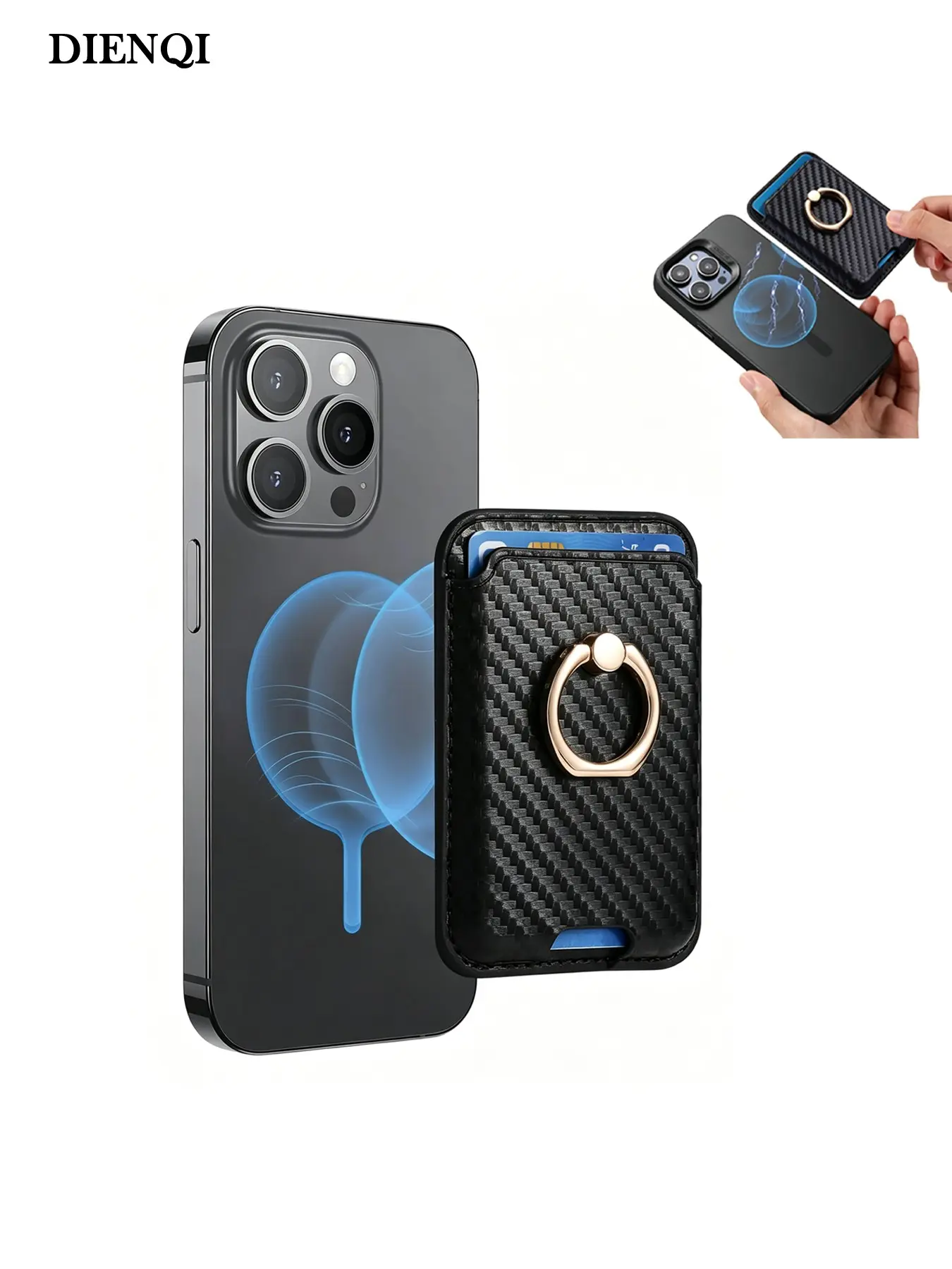 Minimalist Rfid Magnetic Slim Phone Holder, Bank Credit Card Holder, Magsafe Holders with Ring Wallet, iPhone Series Daily Use