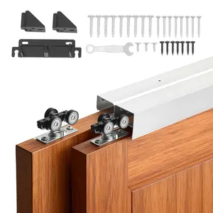 VEVOR Bypass Sliding Door Hardware Kit, 4 ft Aluminum Alloy Dual-Track Bypass Door Hardware, Smooth and Quiet Sliding, Easy to Install, for 1" to 1 3/4" Thickness 24" Width 2 Door System, for Closet