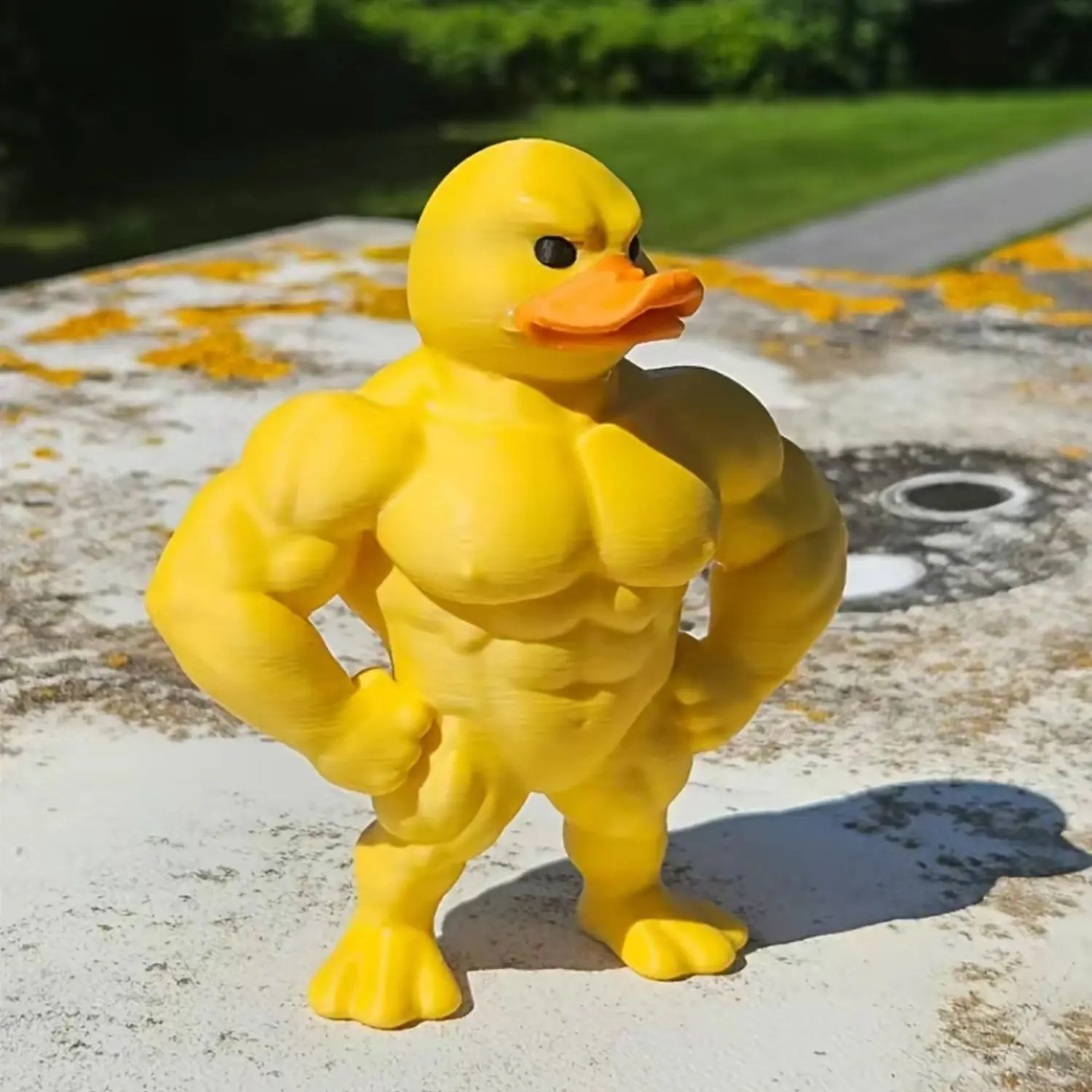 An interesting muscle duck figurine - a yellow fitness duck decoration with clear arm and leg designs, no electricity required - suitable for home, office and gym Cute Collectible Figurines Pvc Collectible Statue