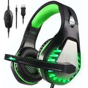 X-HPS13  Gaming Headset for PS4, Xbox One, PC, PS5, Laptop, Mac, for Nintendo Switch, 3.5MM Noise Cancelling Over Ear Headphones with Mic, Bass Surround, Soft Memory Earmuffs Green