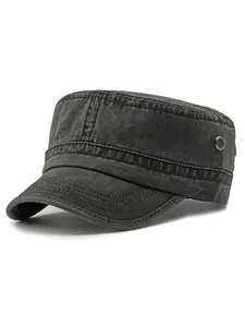 Unisex Cadet Army Cap Adjustable Flat Top Cap Washed Military Hat Baseball Cap