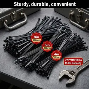 300pcs（8inch，6inch，4inch）Black standard cable ties，UV protection，Nylon cable ties，Plastic cable ties, installing cable ties，Maximum weight capacity 45 pounds，tools for mechanics，tools and gadgets for him,adapt,mechanic tools,tools and gadgets