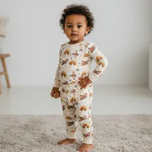 Bamboo Two Piece Pajama Neutral Skies Soft Breathable Extra Stretchy Eco Friendly Sleepwear for Kids