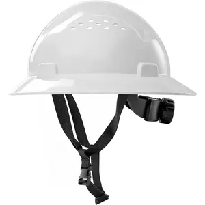 White Full Brim Hard Hat Safety Helmet HDPE Construction Work Head Protection 4-Point Adjustable Ratchet Suspension with Chin Strap & Sweatband for Men Jobsite