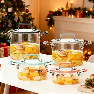 Glass Soup Pot Set, Ramen Pot, Transparent Cooking Pot with Lid, Heat Resistant Glass, Multiple Sizes Available, Dual Handle Design, Kitchen Tool, Kitchen Cookware
