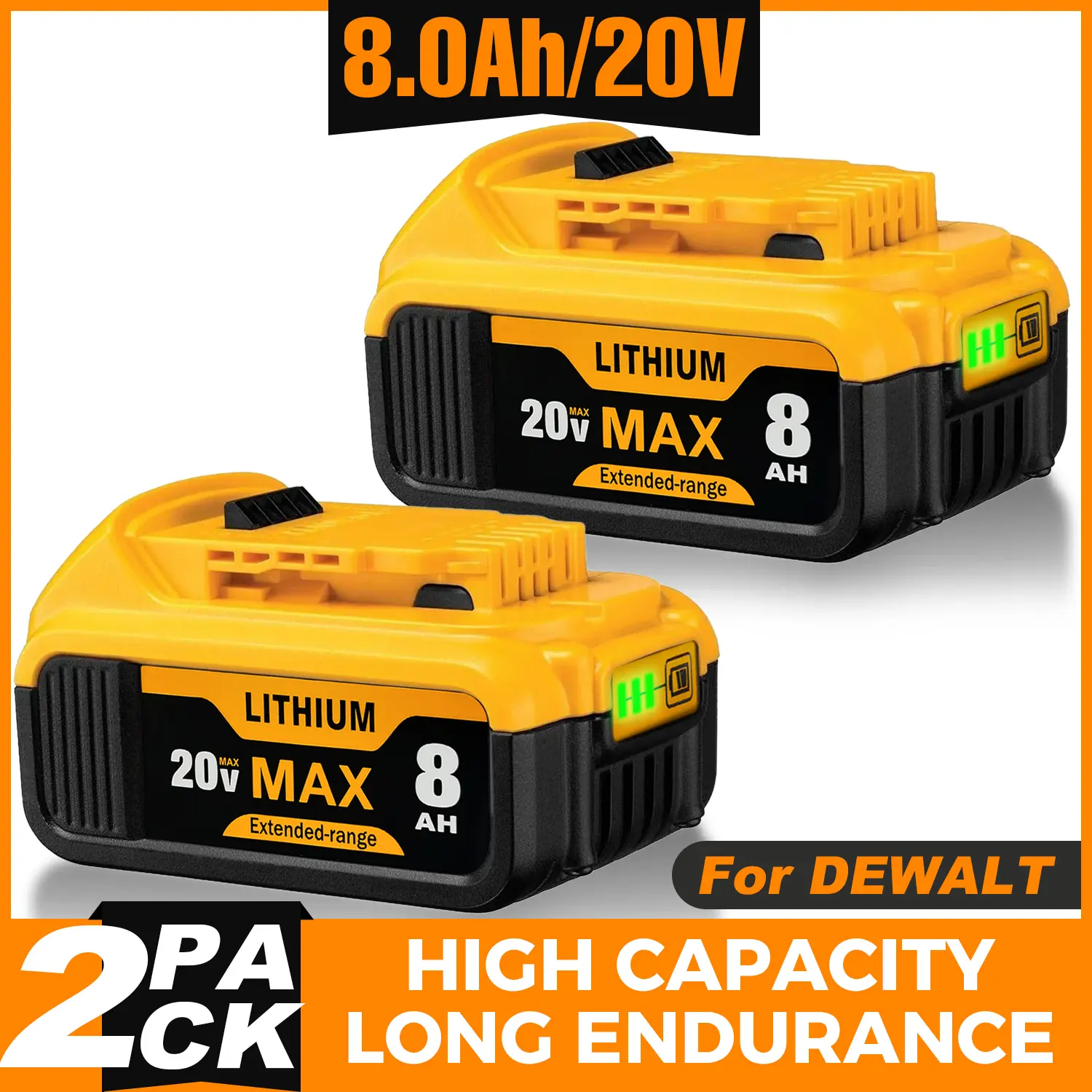 【Fathersdaygift】For Dewalt 20V Max Battery 8.0Ah Lithium-ion Replacement for DCB208 DCB200 DCB206 DCB205 DCB204 Cordless Power Tools Heavy Duty 2/1Pack High Capacity Lithium Ion Battery Pack outdoorfun