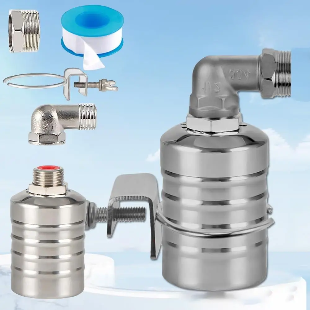 1Set Water Float Valve, Stainless Steel Automatic Water Level Control Float Valve 1/ 2in and 3/ 4in Connection Types for Fish Tank Swimming Pool Livestock Trough