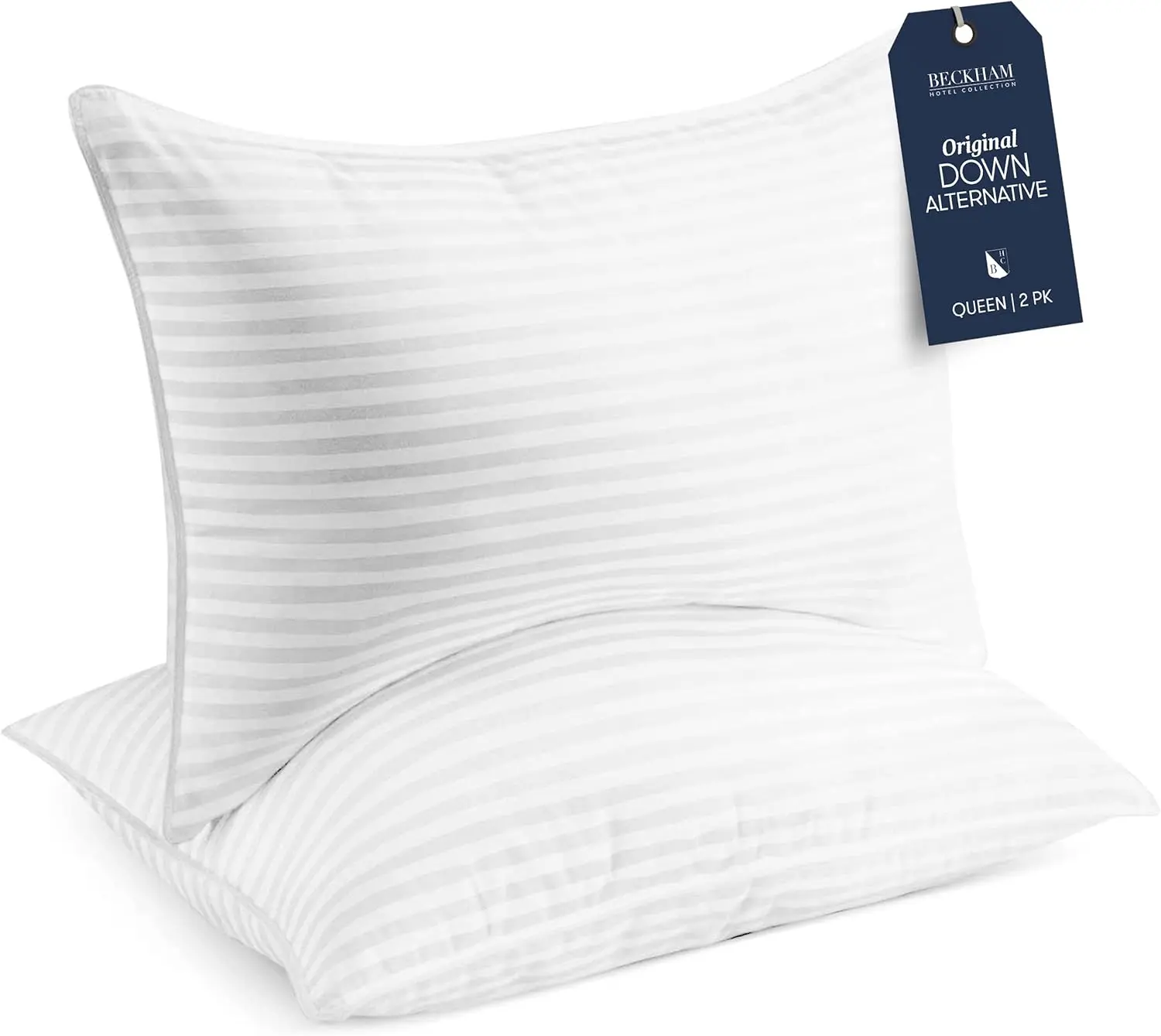 Beckham Home Collection Original Down Alternative Pillow Queen Size Set of 2 Ultra Plush Microfiber for Back Stomach or Side Sleepers OEKO-TEX Certified No-Shift Design All-Season Comfort