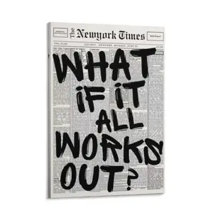 Retro Black And White Newspaper Poster What If It All Works Out Canvas Wall Art Positive Affirming Quote Minimalist Prints Painting For Home Bedroom Dorm Wall Decor(New arrivals in May)