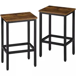 HomeRoots 26 in. Brown & Black Steel & Wooden Counter Height Barstools - Modern Barstool Set of 2, Indoor Furniture Backless Chairs, Barstools Counter Height