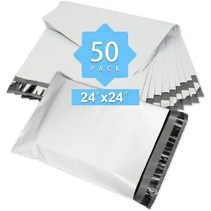 Reliable Mailer 24x24 Inch 50Pcs White Poly Mailers Bulk Envelopes Shipping Bags Self Seal Adhesive Waterproof and Tear-Proof Postal Expandable Polyethylene for Business Shipping Packaging