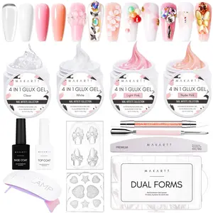 Makartt Solid Gel Builder Mini Kit for 3D Scupting DIY-15ML 4 in 1 Nail Extension Gel,4 pcs Silicone Molds,1 Sculpting Brush,UV Glue for Acrylic Nails Rhinestones Gel Molding Manicure Hard Gel Kit Nail Art Nail Care Clear Long Lasting Comfort