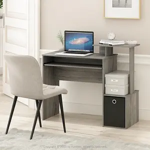 ECON French Oak Compact Cabinet Desk - Modern Style Multi-Layer Cabinet Desk with Functional Worksurface, Keyboard Tray, Extra Shelves for Dorm, Home Office, Compact Cabinet Desks, Modern Style Desks