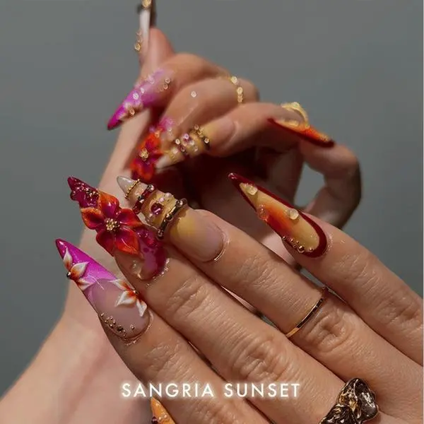 Sangria Sunset Press-On Nails | Handmade Burgundy & Wine Red Nail Art | Luxury Reusable Nail Set