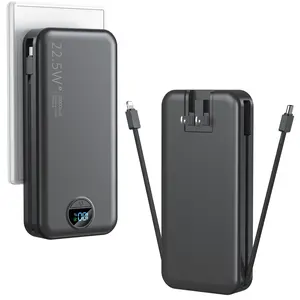 20000mAh portable power bank with AC wall plug, built-in charging cable, LED display screen , 5 outputs 2 inputs, PD20W fast-charging battery pack, suitable for digital electronic products, outdoor power supply equipment, portable mobile phone accessories