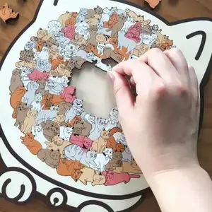 Morandi-Colored Cat Shaped Wooden Jigsaw Puzzle, Adult Cat Form Wood Craft, Unique Pet-Themed Decorative Piece, Perfect Gift Idea, Animal Shape Puzzle