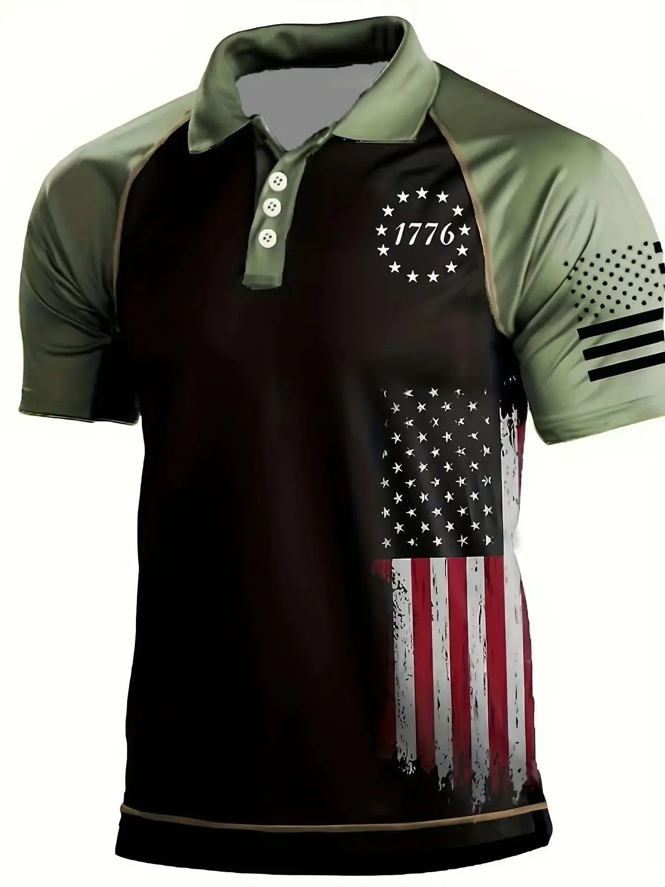 Men's Independence Day Polo Shirt, Flag Pattern, Breathable Polyester, Short Sleeve, Casual Wear, Casual Sporty Top, Sports, Outdoor Activities, Casual Breathable Sportswear