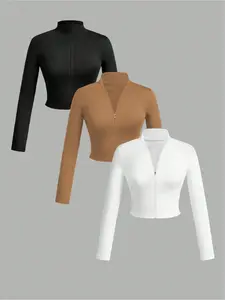 New Fashion Multifunctional Zipper Long Sleeve Basic Casual Homewear Set for Women, Three-piece Comfortable Lounge, Stylish Home Clothing Collection, Loungewear