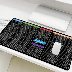 Shortcut Cheat Keyboard Design Mouse Pad, Non-slip Rubber Base Stitched Edge Desk Pad, Office Desk Accessories for Laptop Desktop, Non Slip Mousepad, Desktop Accessory