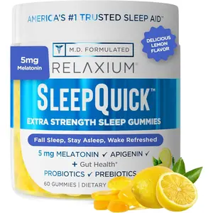 SleepQuick Gummies Melatonin 5mg Sleep Support Gummies with Prebiotic Probiotic Blend and Vitamin D3 Gut Health Support Lemon Flavor Gluten Free 60 Count