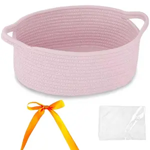 Cute Woven Storage Basket with Handle, Baskets for Gifts Empty, Gift Boo Baskets for Halloween Birthday Baby Shower Burr, Decorative Organizer Box for Baby Toy Pet, 12" D x 8" W x 5" H