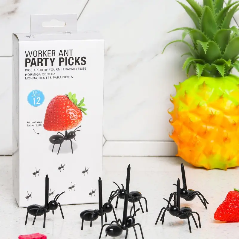 12pcs Reusable Ant Shaped Plastic Food Picks Cute Black Ant Fruit Forks & Dessert Toothpicks BPA-Free Appetizer Picks Perfect as Party Favors Gifts for Kids Adults for Snacks Cakes Cheese Halloween Birthday Wedding Picnic Bug Themed Parties Party Supplies