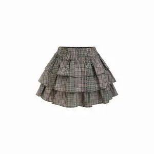 Cider Mid Rise Tartan Elastic Waist Layered Mini Skirt