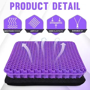 Gel Seat Cushion for Wheelchair Support Extra Thick Breathable Honeycomb Chair Pad for Pressure Sores Relief Sciatica Tailbone Pain Relief with Non Slip Cover