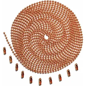 Number 3 Copper Ball Chain - 10 Foot Long Bead Chain, 2.4 mm in Diameter, 10 Matching Connectors Included, Rust and Corrosion Resistant